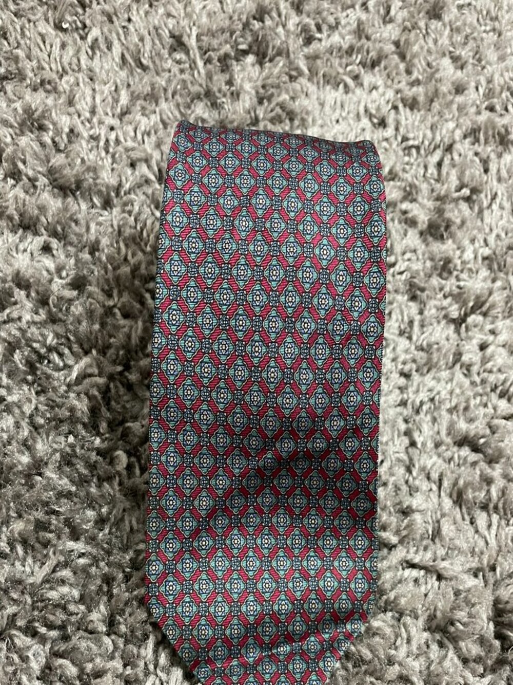Oscar De La Renta Geometric Pattern Tie Red Blue Micro Print Classic Necktie